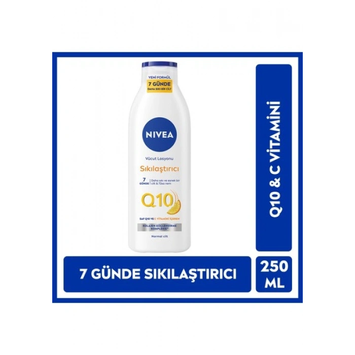 NIVEA Vücut Losyonu Q10 + C Vitamini 250ml, 48 Saat Vücut Nemlendirme, 10 Günde Sıkılaşma, Normal Ciltler için, Vücut Bakım