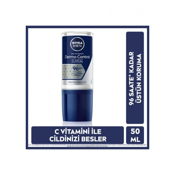 NiveabMen Erkek Roll-on Deodorant Derma Control Clinical 50ml, 96 Saat Üstün Koruma, C Vitamini