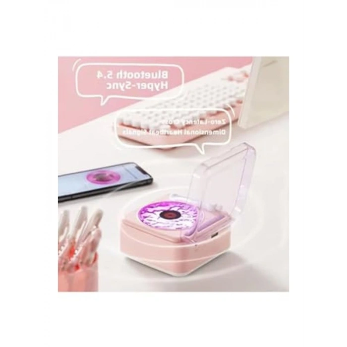 Nostaljik Mini Plak Görünümlü Bluetooth Hoparlör, Pembe