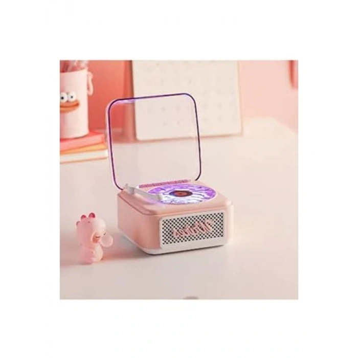 Nostaljik Mini Plak Görünümlü Bluetooth Hoparlör, Pembe