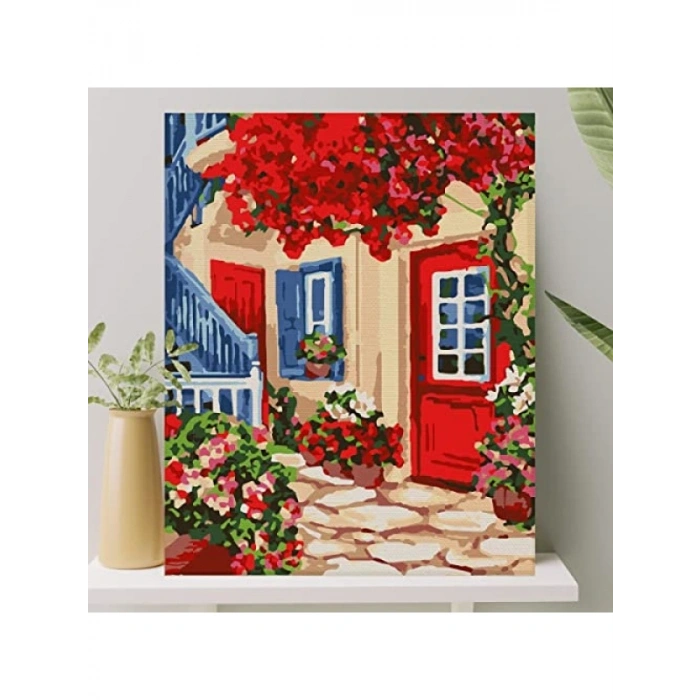 Numaralandırılmış Sayılarla Boyama Tuval Seti (40x50 CM) - Kırmızı Kapı Tasarımı