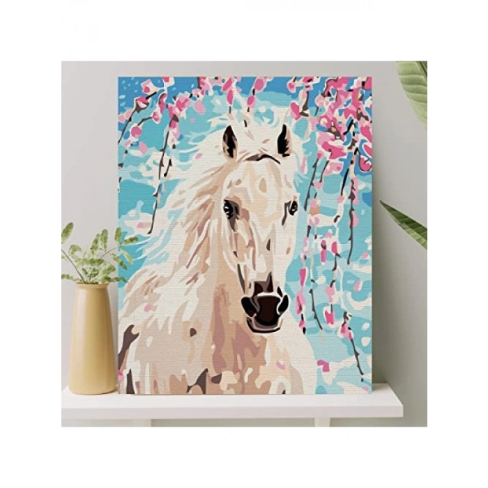 Numaralı Boyama Tuval Seti - 40x50 cm, Beyaz At Deseni