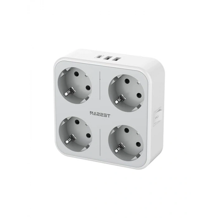 Ofis ve Mutfak İçin 4 Schuko Soket, 1 USB-C ve 2 USB A ile Çoklu Soket