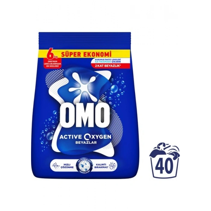 OMO Active Oxygen Beyaz Çamaşırlar İçin Toz Deterjanı 6 KG