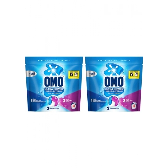 Omo Ultra Power Kapsül Deterjan Beyazlar ve Renkliler 18 Yıkama X2