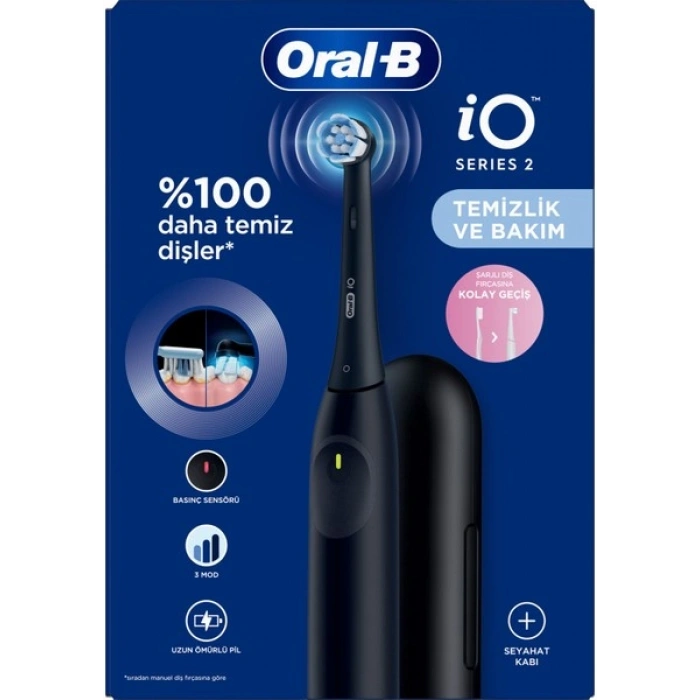 Oral-B iO 2 Şarjlı Diş Fırçası - Siyah, Seyahat Kabı ile
