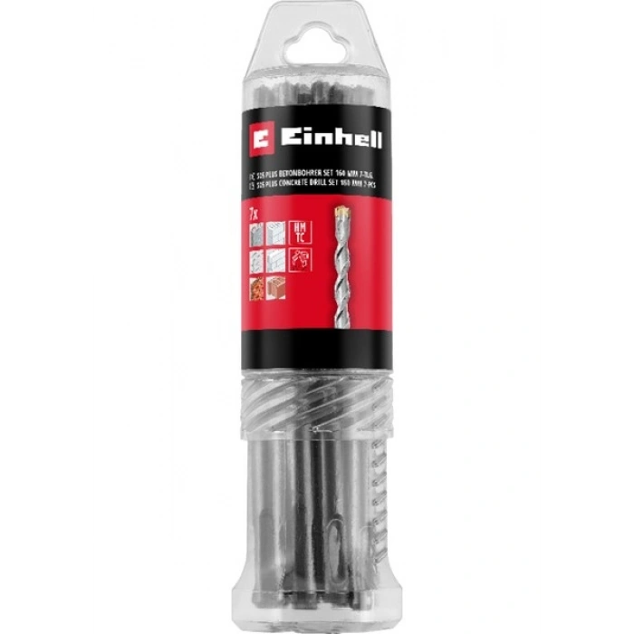 Orijinal Einhell 7 Parça SDS Plus Kırıcı Matkap Ucu Seti, 160 mm, (4 Ağızlı Karbür Plakalı, Merkezleme Uçlu, 40Cr Takım Çeliğinden Üretilmiştir; Tadilat ve Beton Bağlantı İşleri İçin)- 49265510