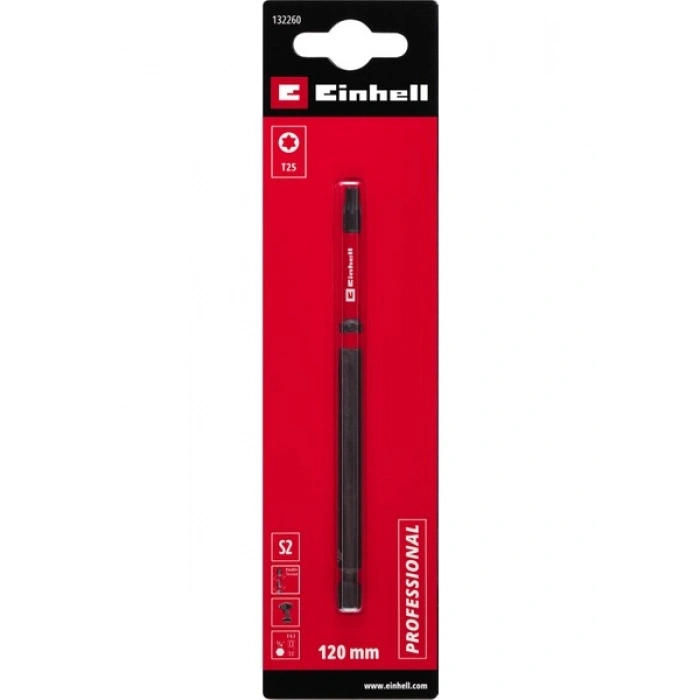 Orijinal Einhell Çift Torsiyonlu Darbeli Bit, 120 mm, T25 (S2 Çelik, Yüksek Dayanıklılık, Çift Torsiyon Etkisi, Kırmızı Renk Halkası, E 6.3 Sap) - 49132260