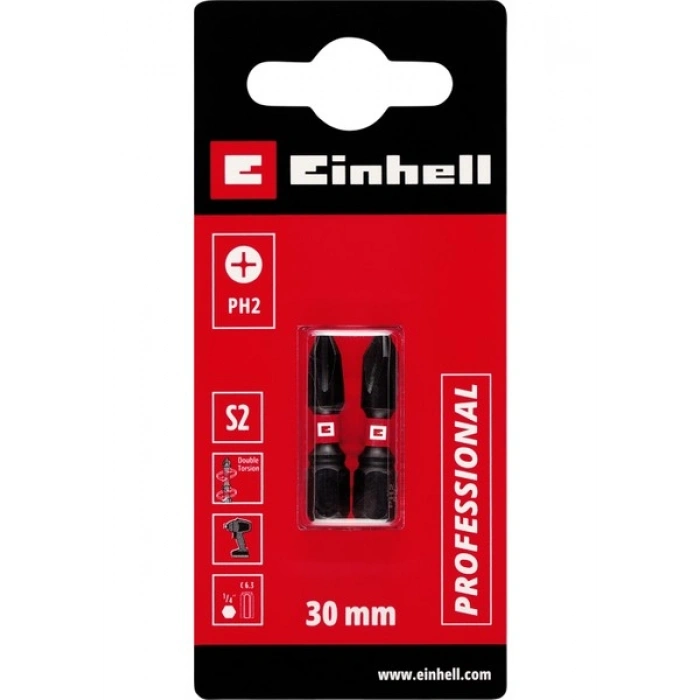Orijinal Einhell Çift Torsiyonlu Darbeli Bit Seti, 2 Parça, 30 mm, PH2 (S2 Çelik, Yüksek Dayanıklılık, Çift Torsiyon Etkisi, Kırmızı Renk Halkası, C 6.3 Sap) - 49132020