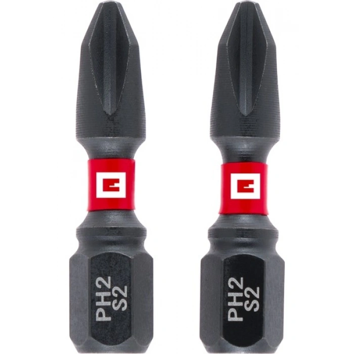 Orijinal Einhell Çift Torsiyonlu Darbeli Bit Seti, 2 Parça, 30 mm, PH2 (S2 Çelik, Yüksek Dayanıklılık, Çift Torsiyon Etkisi, Kırmızı Renk Halkası, C 6.3 Sap) - 49132020