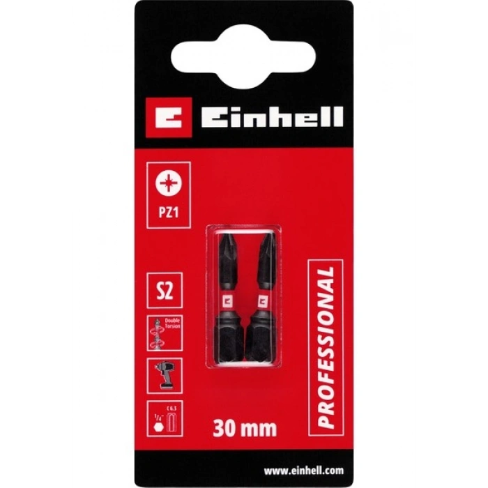 Orijinal Einhell Çift Torsiyonlu Darbeli Bit Seti, 2 Parça, 30 mm, PZ1 (S2 Çelik, Yüksek Dayanıklılık, Çift Torsiyon Etkisi, Kırmızı Renk Halkası, C 6.3 Sap) - 49132040