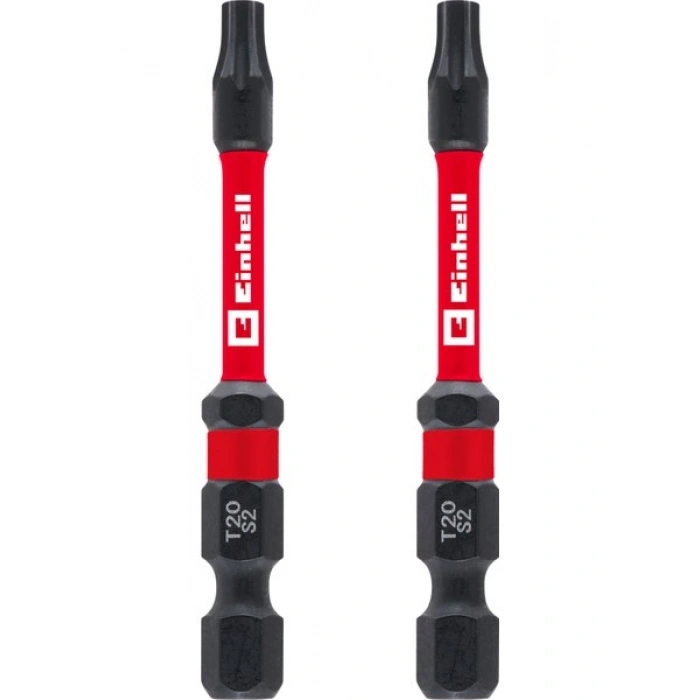 Orijinal Einhell Çift Torsiyonlu Darbeli Bit Seti, 2 Parça, 60 mm, T20 (S2 Çelik, Yüksek Dayanıklılık, Çift Torsiyon Etkisi, Kırmızı Renk Halkası, E 6.3 Sap)
