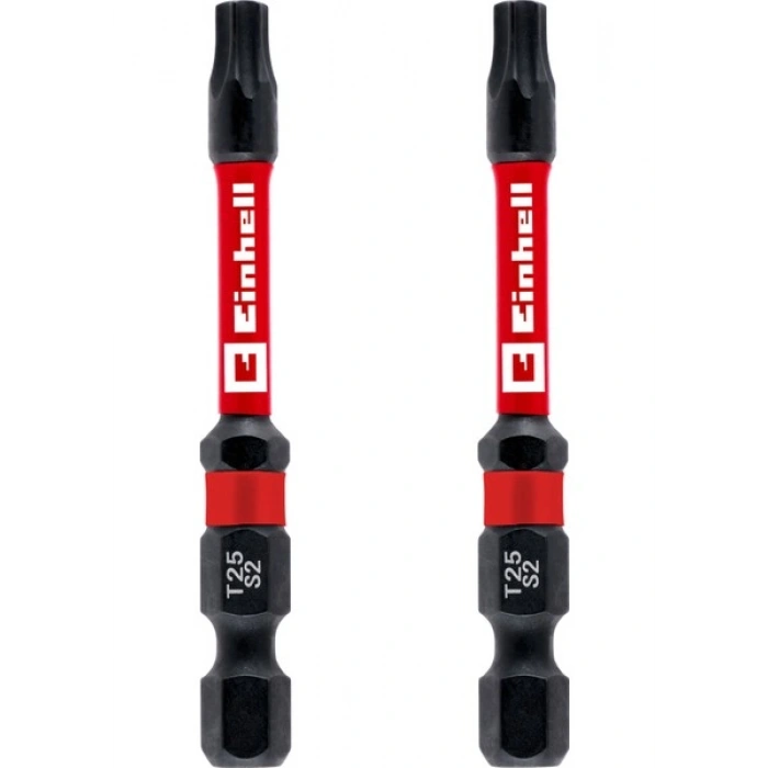 Orijinal Einhell Çift Torsiyonlu Darbeli Bit Seti, 2 Parça, 60 mm, T25 (S2 Çelik, Yüksek Dayanıklılık, Çift Torsiyon Etkisi, Kırmızı Renk Halkası, E 6.3 Sap) - 49132180