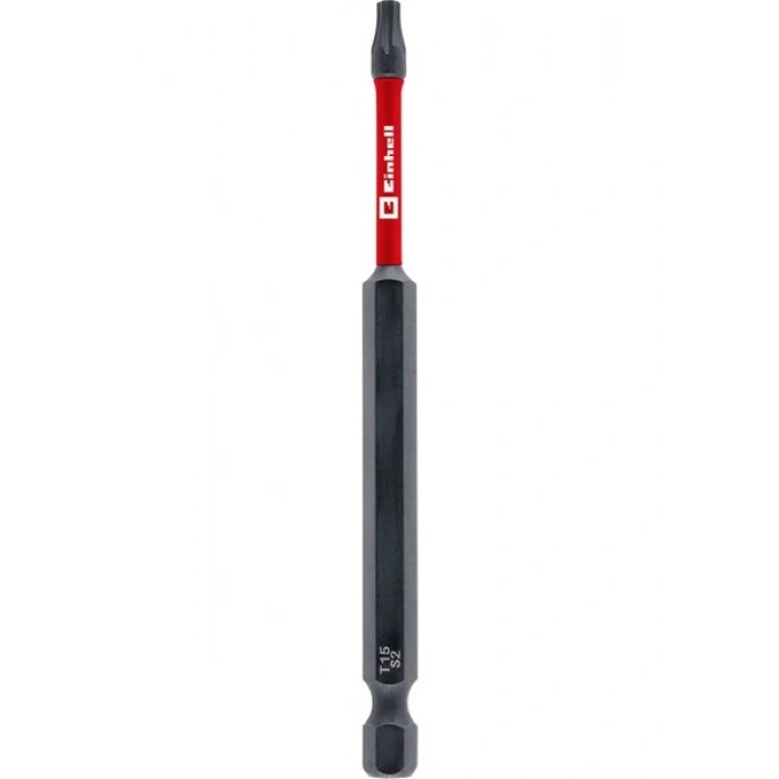 Orijinal Einhell Darbeli Bit, 100 mm, T15 (S2 Çelik, Torsiyon Bölgesi, Verimli Güç Aktarımı, Kırmızı Renk Halkası, E 6.3 Sap)