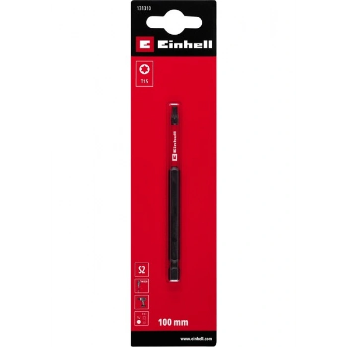 Orijinal Einhell Darbeli Bit, 100 mm, T15 (S2 Çelik, Torsiyon Bölgesi, Verimli Güç Aktarımı, Kırmızı Renk Halkası, E 6.3 Sap)