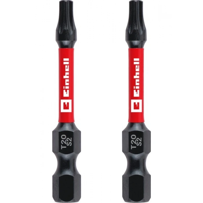 Orijinal Einhell Darbeli Bit Seti, 2 Parça, 50 mm, T20 (S2 Çelik, Torsiyon Bölgesi, Verimli Güç Aktarımı, Kırmızı Renk Halkası, E 6.3 Sap)