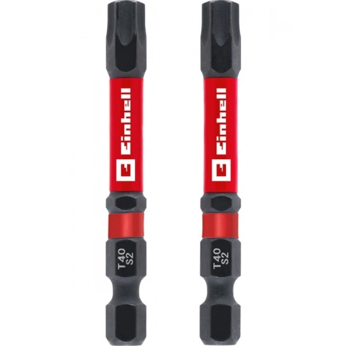 Orijinal Einhell Darbeli Bit Seti – 2 Parça, 60 mm, T40 (S2 Çelik, Çift Torsiyon Bölgesi, Yüksek Dayanıklılık, Kırmızı Renk Halkası, E 6.3 Sap) - 49132200