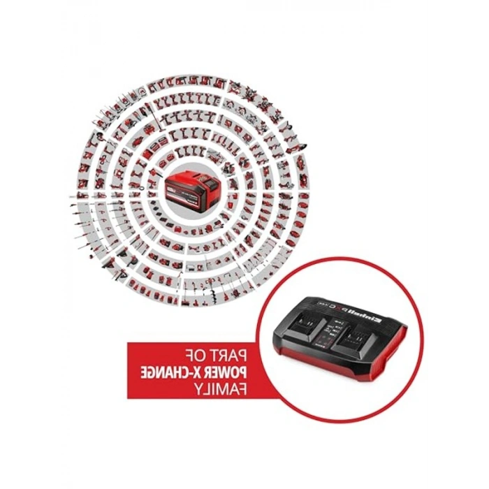 Orijinal Einhell şarj cihazı Power X-change çift şarj cihazı 4 Ah Power X-Change (18 V, 2 x 18 V akülerin eş zamanlı şarj edilmesi, sürekli akü izleme, şarj yönetim sistemi, Yenileme modu)