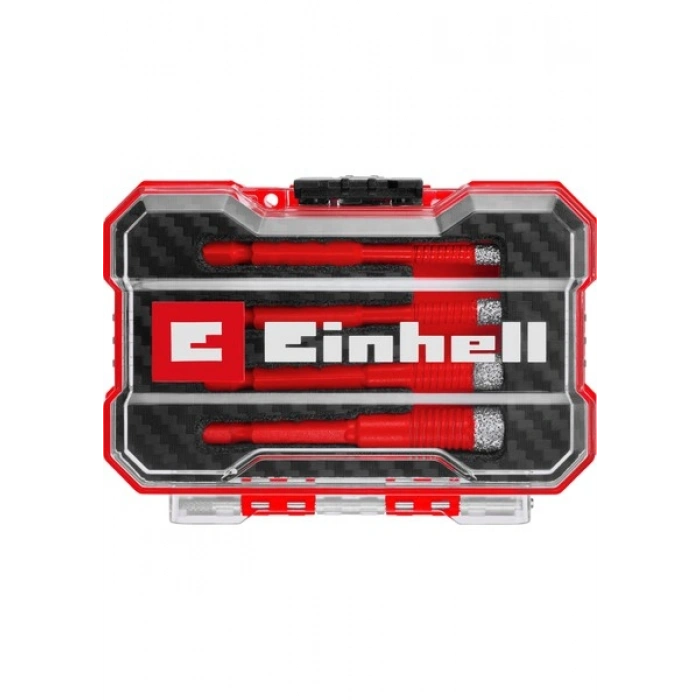 Orijinal Einhell XS-CASE 4 Parça Elmas Karo Matkap Ucu Seti (Kuru Kesim, 10 mm Elmas Kaplama, Parafin Dolgu, Süper İnce Turbo Kesici Kenar, E 6.3 Sap) - 49500404