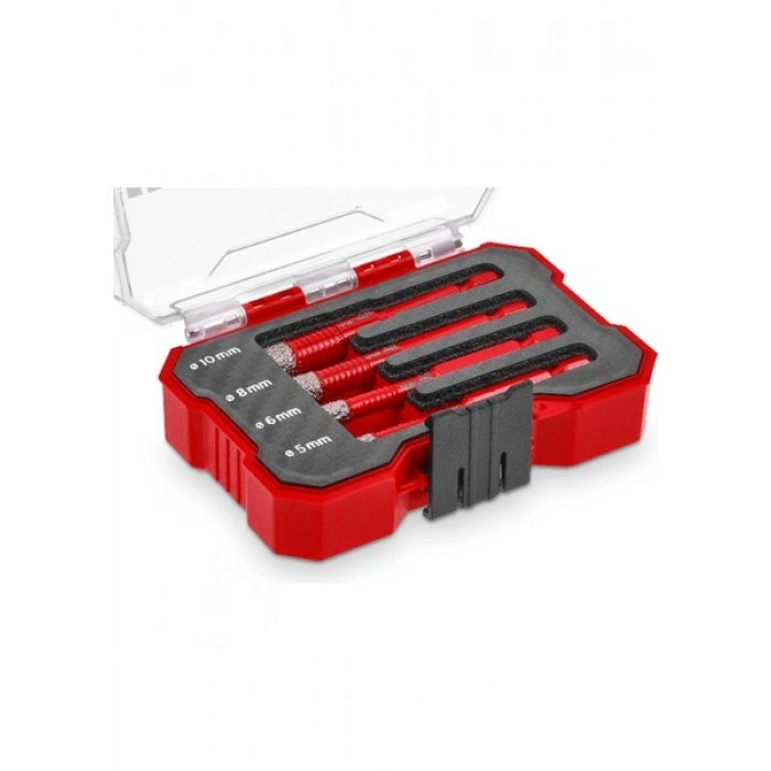Orijinal Einhell XS-CASE 4 Parça Elmas Karo Matkap Ucu Seti (Kuru Kesim, 10 mm Elmas Kaplama, Parafin Dolgu, Süper İnce Turbo Kesici Kenar, E 6.3 Sap) - 49500404