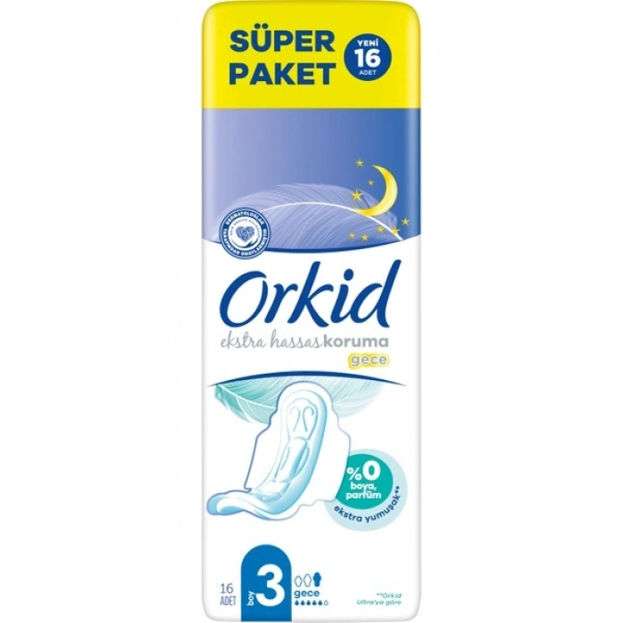 Orkid Extra Hassas Hijyenik Ped Uzun Extra (Boy 3) 16 Adet Ped
