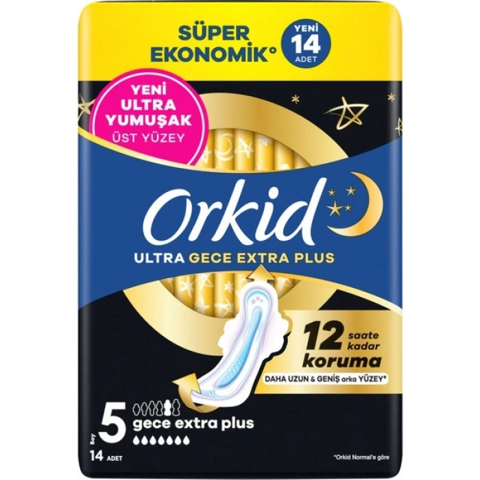 Orkid Ultra Hijyenik Ped Süper Ekonomik Paket Gece Extra Plus (Boy 5) 14 Adet Ped