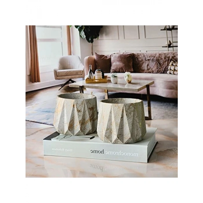 Orta Boy İkili Set, El Yapımı Dekoratif Beton Saksı