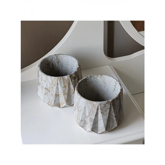 Orta Boy İkili Set, El Yapımı Dekoratif Beton Saksı