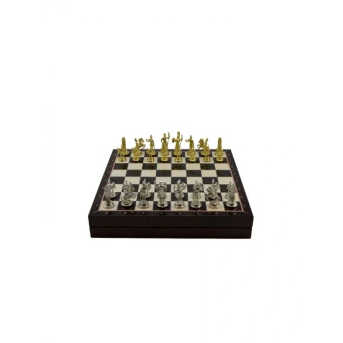 Orta Boy Metal Yunan Satranç Takımı MDF Tahta ile