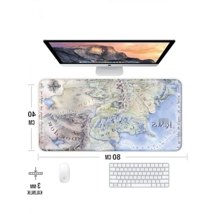 Orta Dünya Temalı Kaymaz Oyun Klavye Mouse Pad - 80x40cm