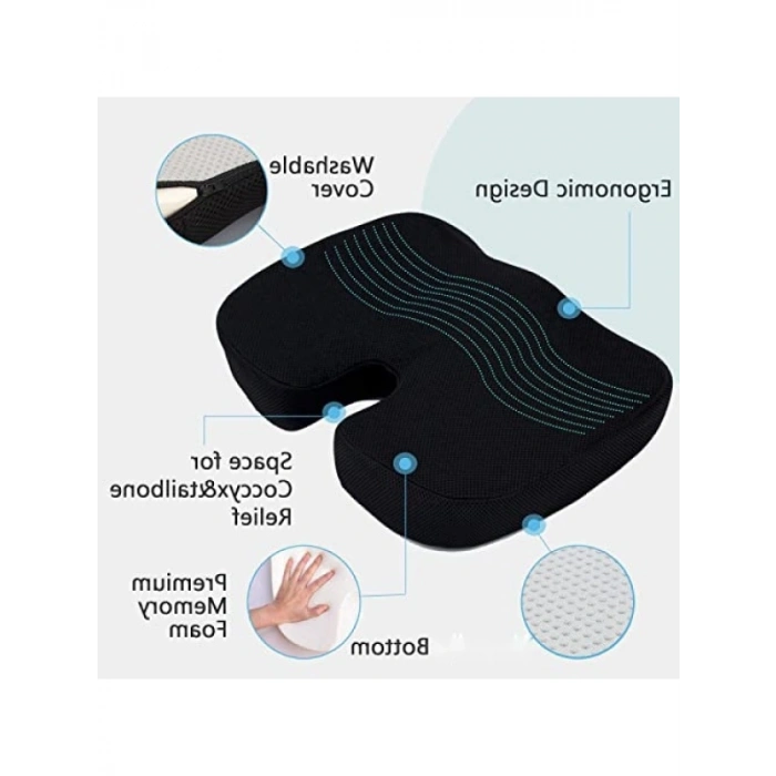 Ortopedik Visco Yastık ve Cocix Oturma Minderi Seti - Siyah