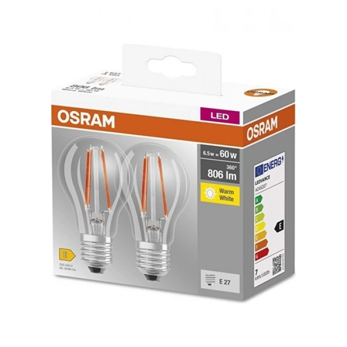 Osram 7-60W Sarı Işık E27 Ampül 2li