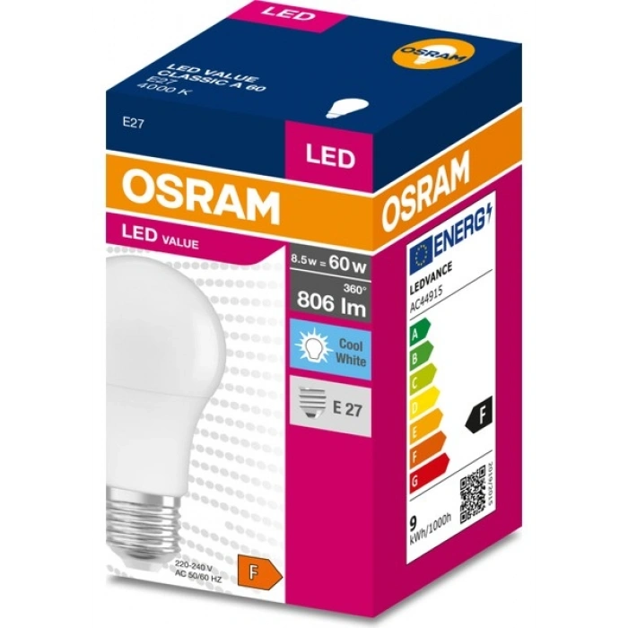 Osram Beyaz LED 8.5W 6500K 806LM E27 Duy Ampul