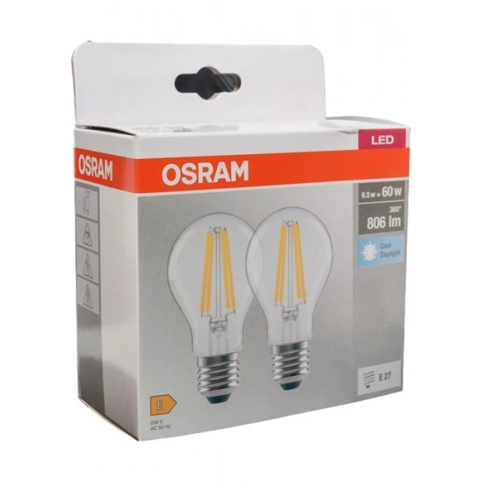 Osram LED 6.5W 6500K 806LM E27 Duy Beyaz Işık 2li Paket Ampul