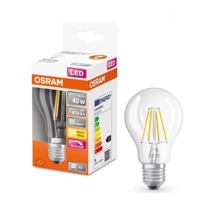 Osram LED Sstar Fıl Dım cl A40 4W/2700K 470LME27