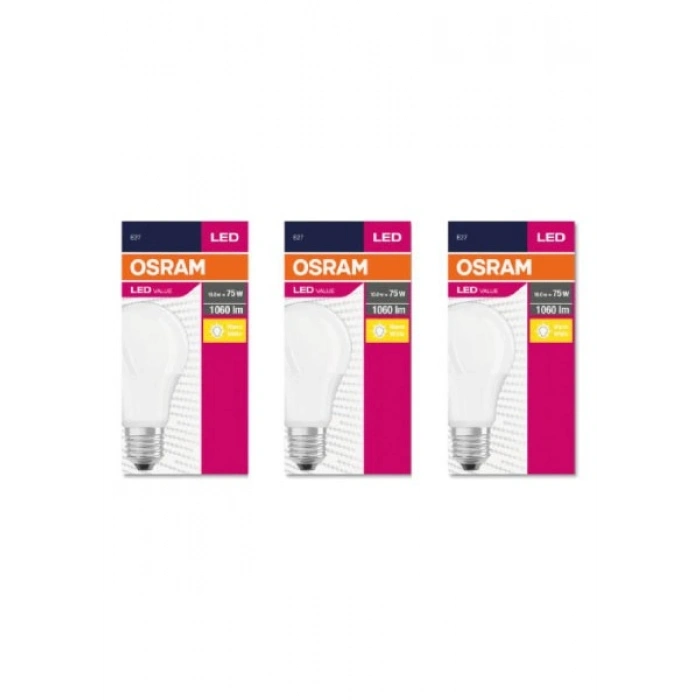 Osram Led Value 10W Sarı Işık E-27 1055lm Ampul 3 lü Paket
