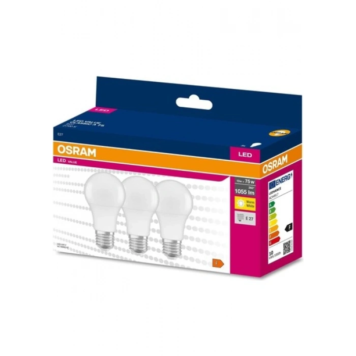 Osram Led Value 10W Sarı Işık E-27 1055lm Ampul 3 lü Paket