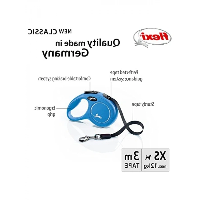 Otomatik Köpek Gezdirme Tasması, 3 Metre, Mavi