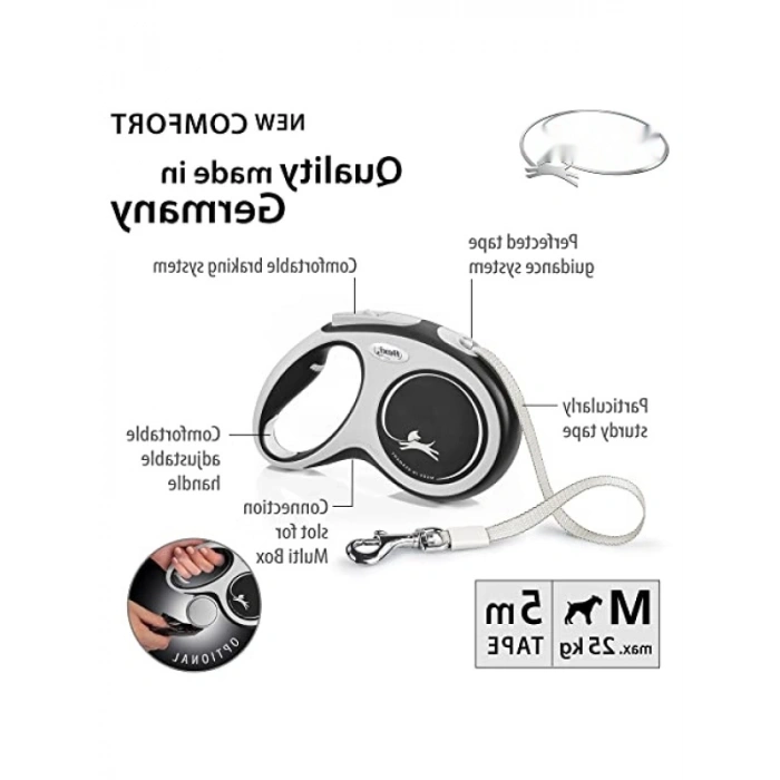 Otomatik Siyah Şerit Gezdirme Tasma - M Beden, 5 Mt