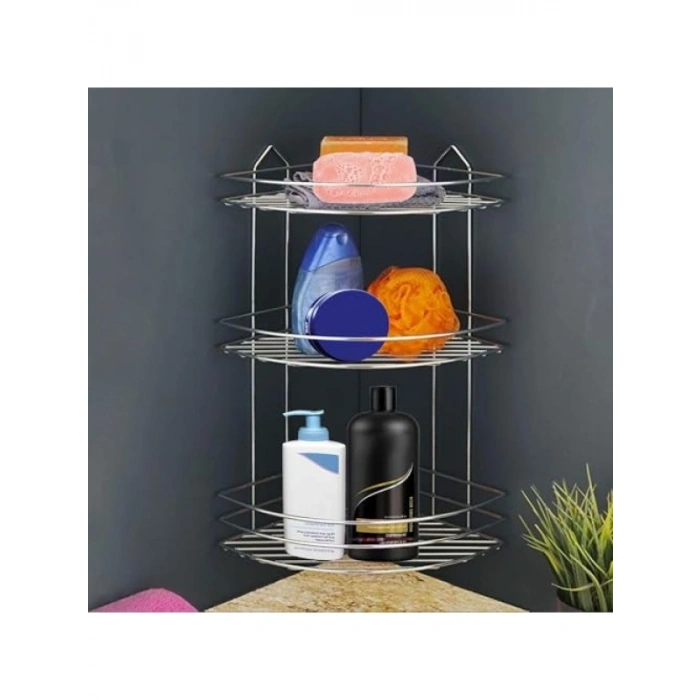 Oval Krom 3 Katlı Banyo Duş Rafı ve Organizer