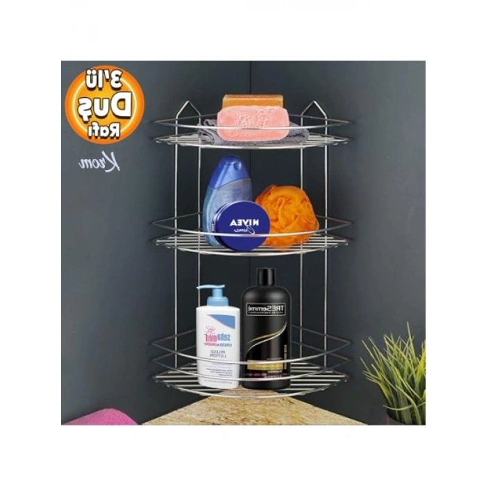 Oval Krom 3 Katlı Banyo Duş Rafı ve Organizer