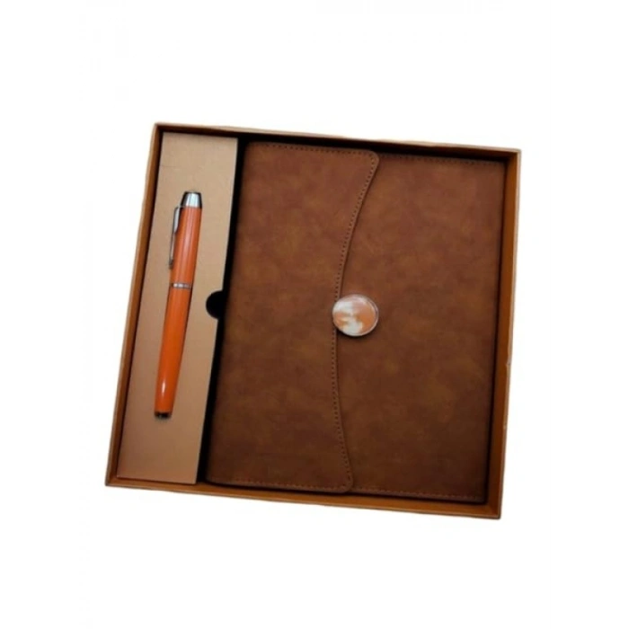 Özel Tasarım Deri Defter ve Kalem Seti, Kutulu Hediye