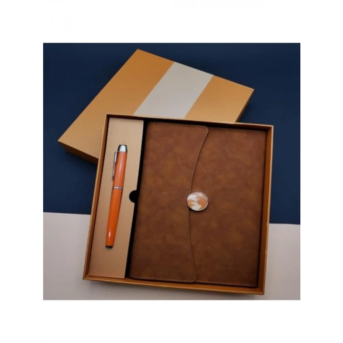 Özel Tasarım Deri Defter ve Kalem Seti, Kutulu Hediye