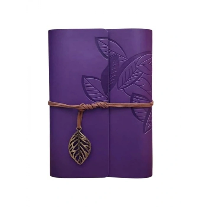 Özel Tasarım Mor Yaprak Baskılı Günlük Not Defteri, Hediyelik