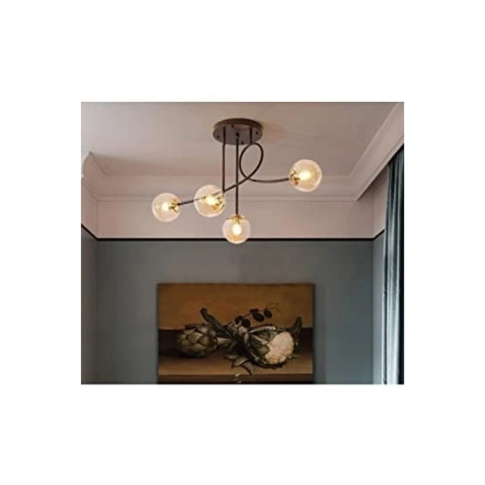 Özel Tasarım Siyah Renk Globe Camlı Avize Seti - 4lü