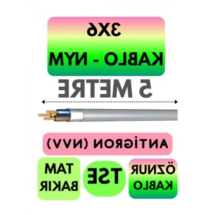 Öznur 3x6 NYM Antigron Kablo, 5 Metre Uzunluk, Gri