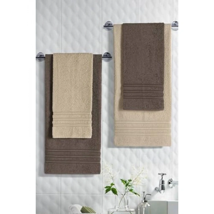 Pamuklu Banyo Havlu Seti, 4lü, 50x90, 70x140 cm, Kahve Renk
