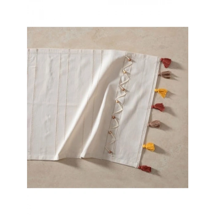 Pamuklu Boncuk Ponponlu Dekoratif Runner 50x130