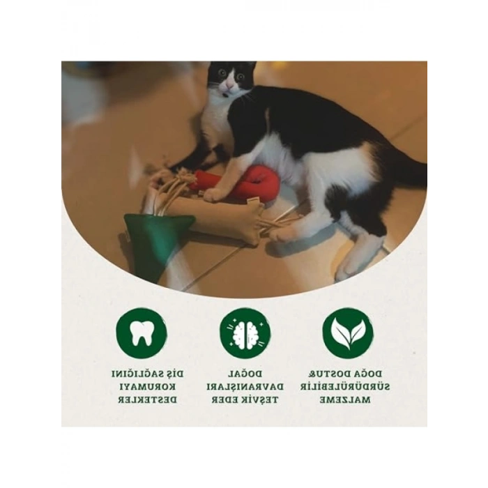 Pamuklu, Dayanıklı ve Doğa Dostu Kedi Oyuncağı (Baston Şeker)