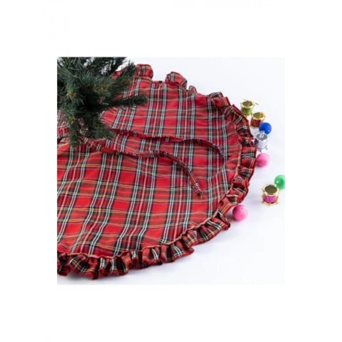 Pamuklu Ekose Yılbaşı Çam Ağacı Örtüsü 60 cm